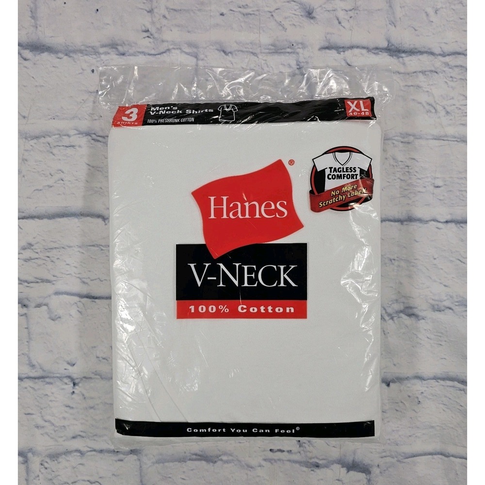 Hanes V Neck Tee T Shirts NOS 3 Pack XL 46/48  Brand New Vintage 2002 Y2K